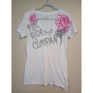 Fox White Tee with Pink Floral Accent